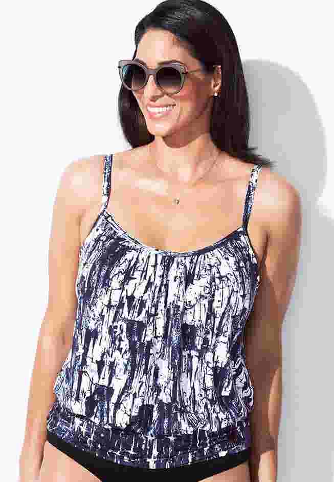 Lightweight Scoop Neck Blouson Tankini Top image number 3