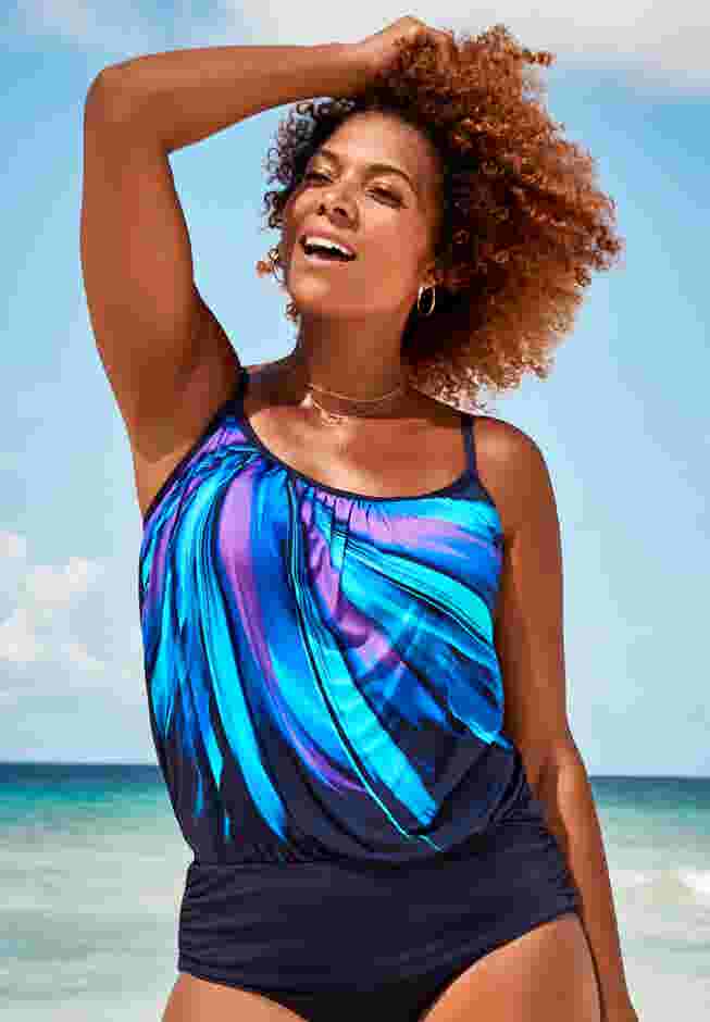 Lightweight Scoop Neck Blouson Tankini Top image number 0