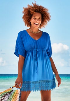 plus size beach wrap cover up dress SHEIN Swim Curve Plus Size Tropical Printed Cover-Up Dress For Summer Beach Or Pool