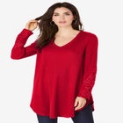 Plus Size Knit Thermal Lace Trim Tunic – Long Sleeve image number null