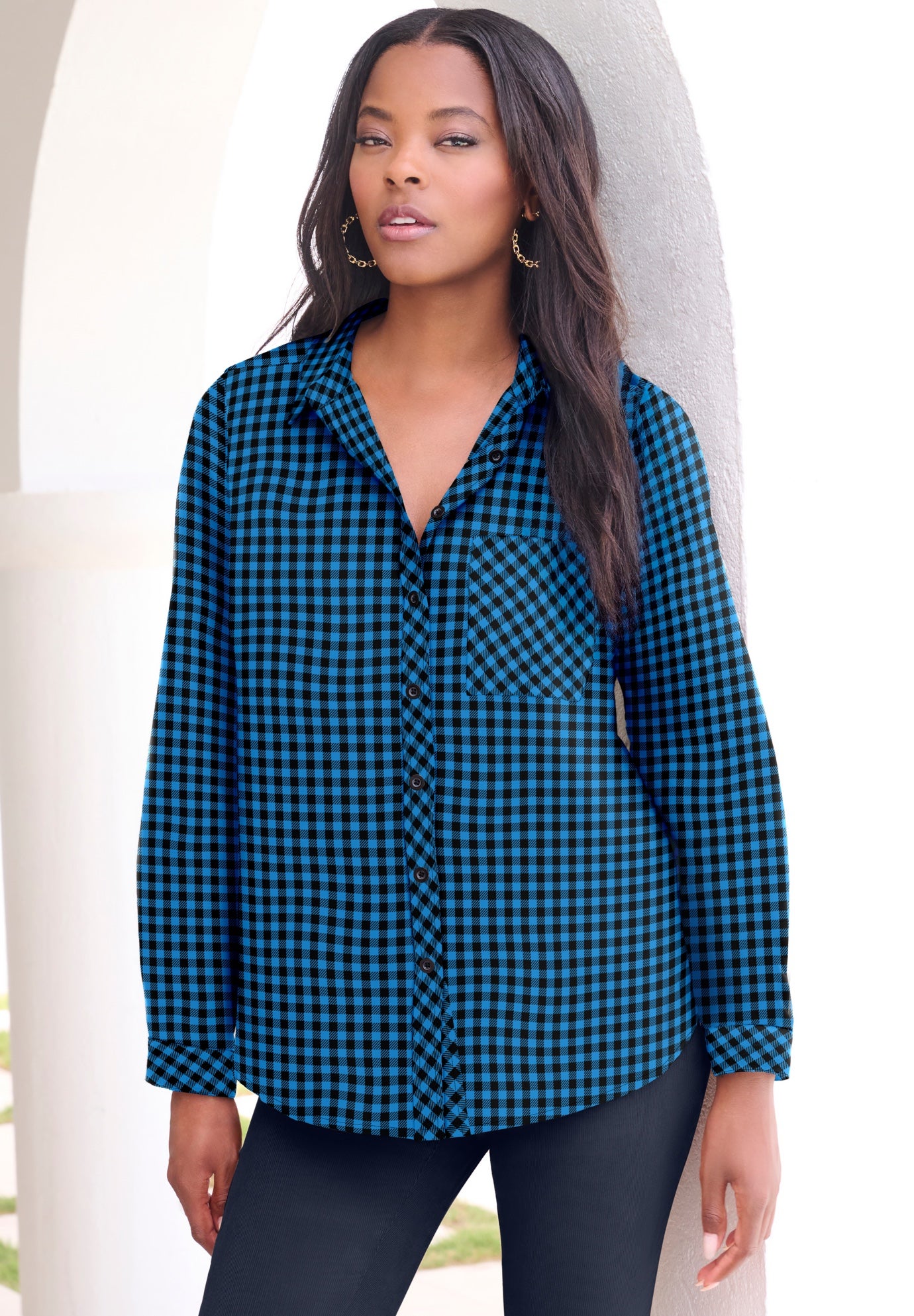 Classic Plaid Button-Front Shirt image number 3