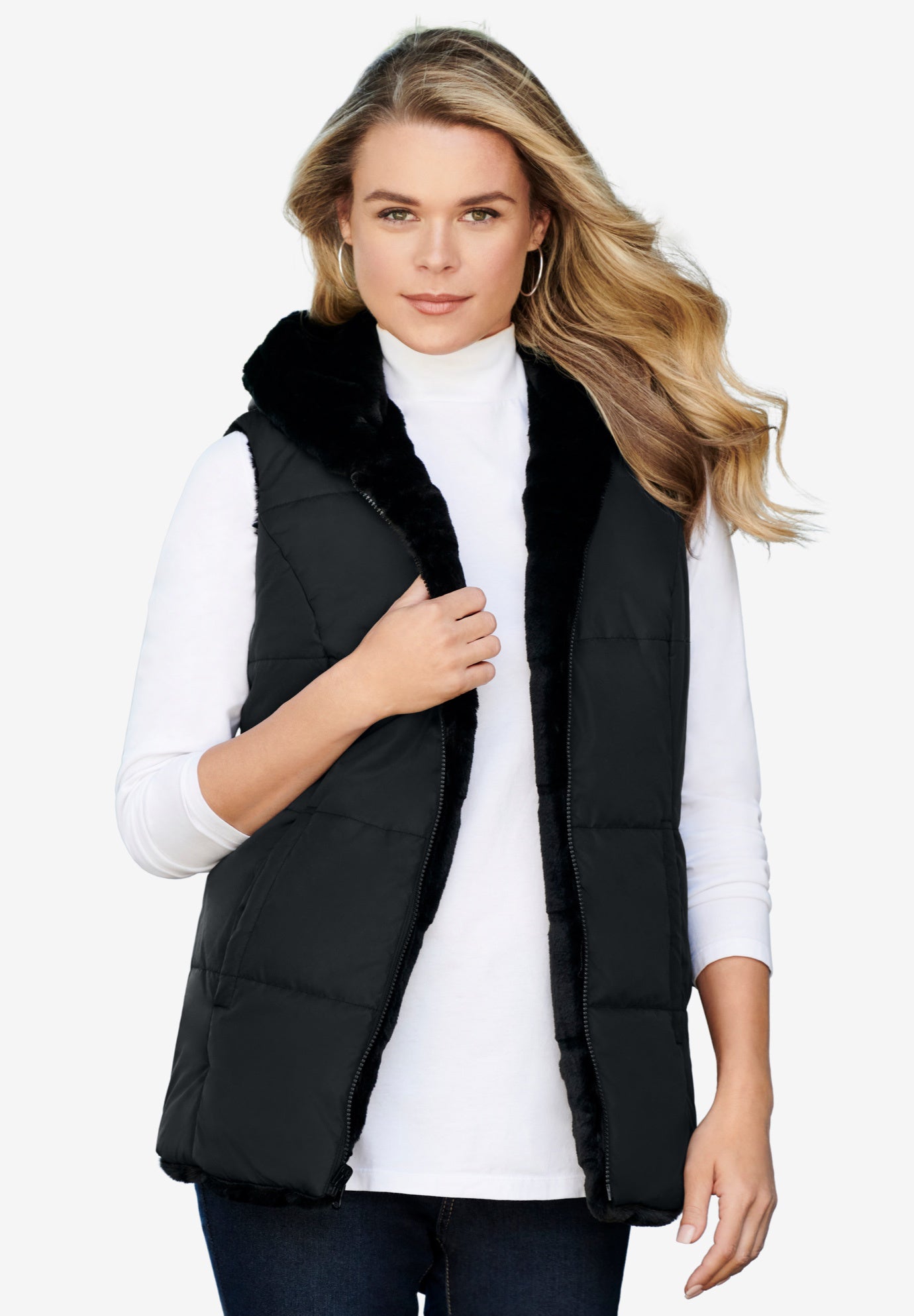 Plus Size 2-in-1 Puffer and Faux Fur Vest image number 6