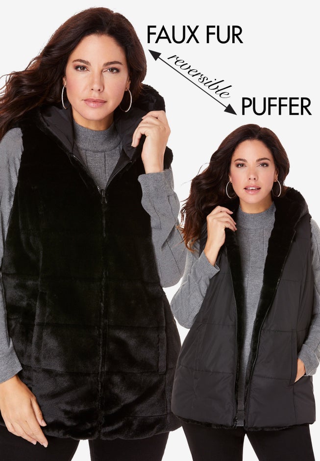 Plus Size 2-in-1 Puffer and Faux Fur Vest image number 0