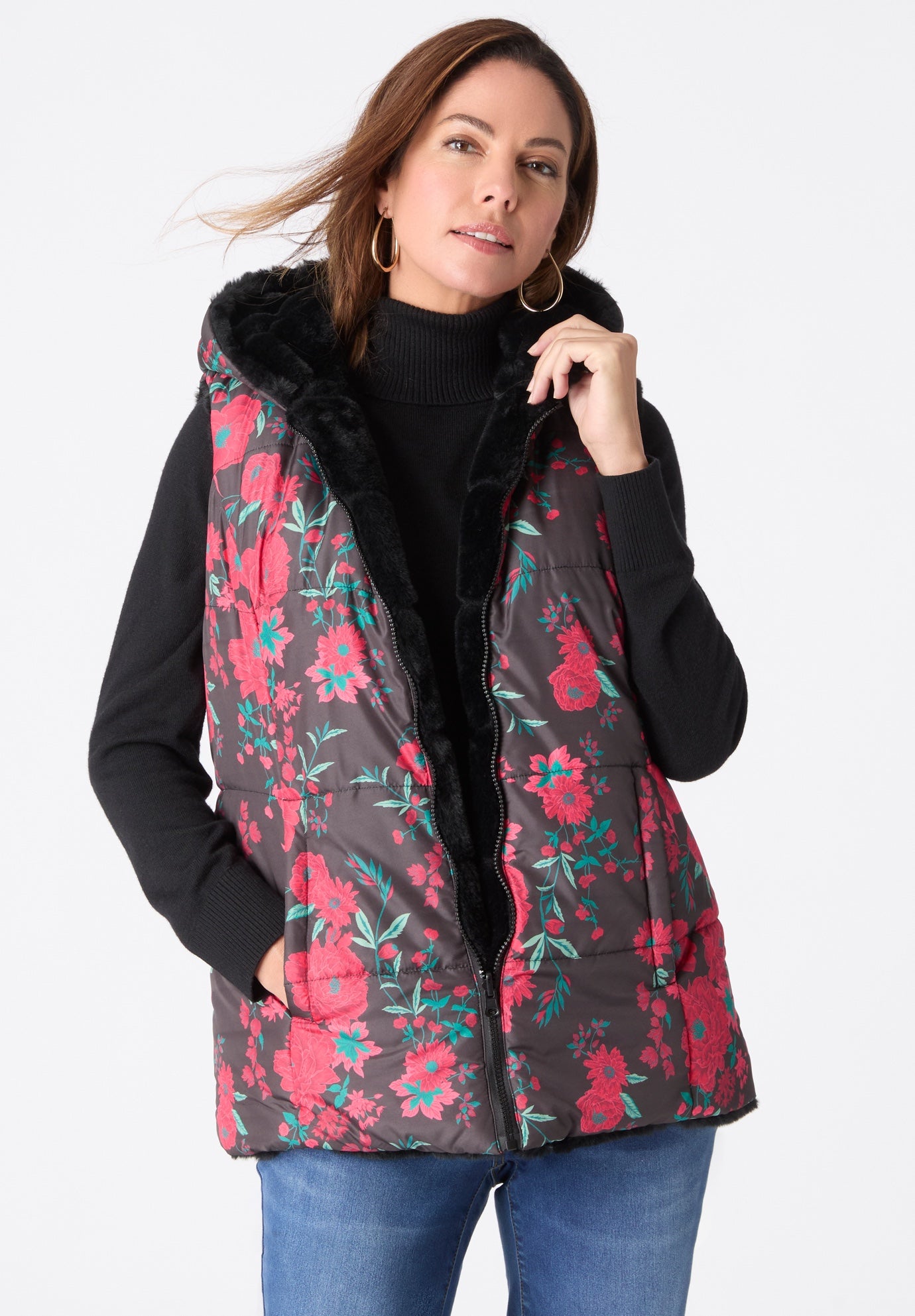 Plus Size 2-in-1 Puffer and Faux Fur Vest image number 0