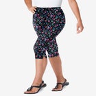 Stretch-Cotton Knit Pull-On Printed Capri Leggings image number null