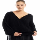 Scallop-Trim Wrap Sweater image number null