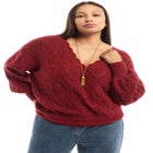 Scallop-Trim Wrap Sweater image number null