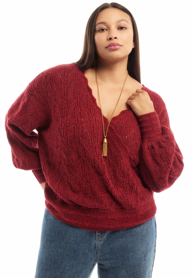 Scallop-Trim Wrap Sweater image number 3