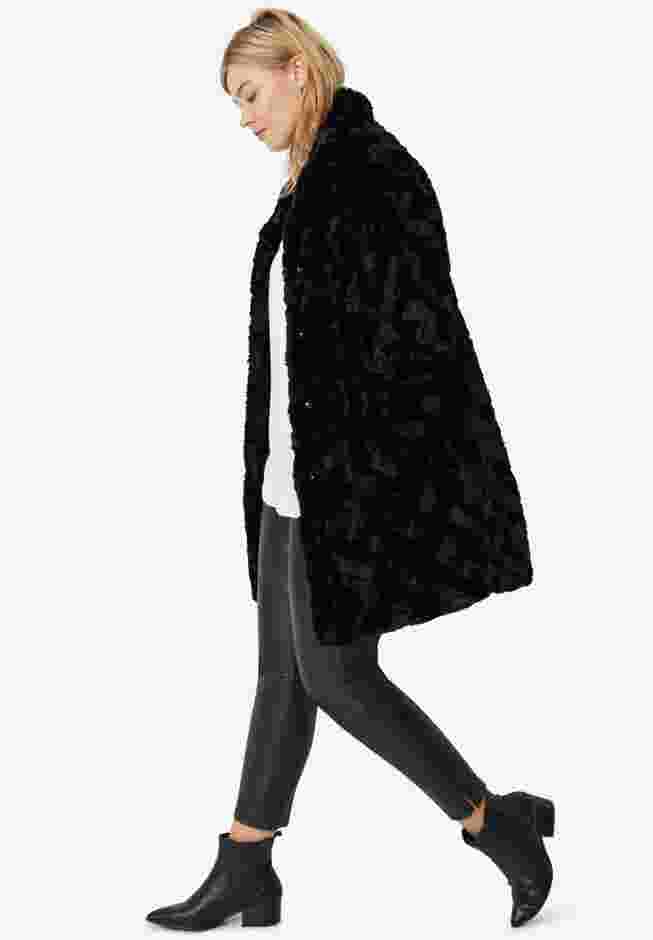 Funnel Neck Faux Fur Coat image number 1