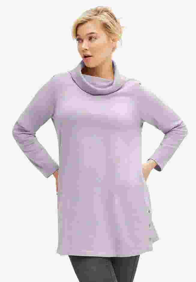 Side Snap Cowl Neck French Terry Sweatshirt Tunic image number 0