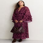 Ruffled Paisley Chiffon Maxi Dress image number null