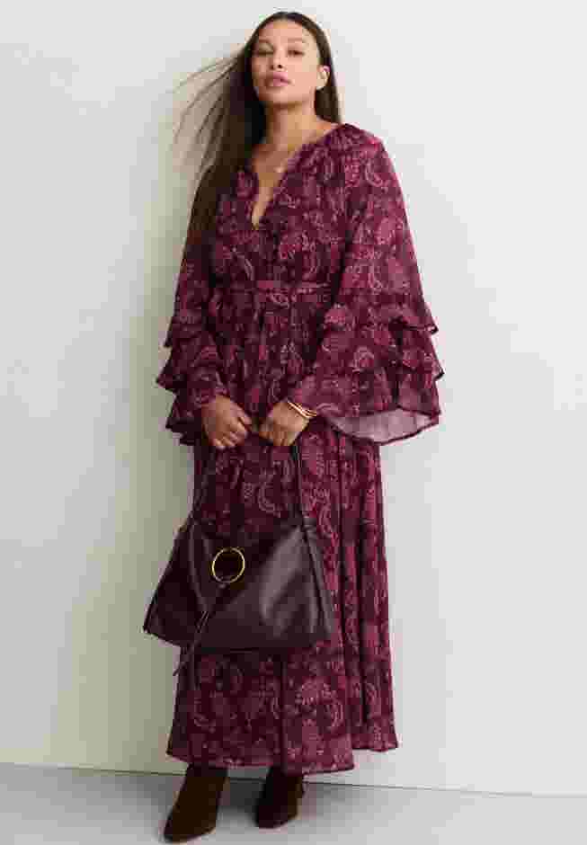 Ruffled Paisley Chiffon Maxi Dress image number 2