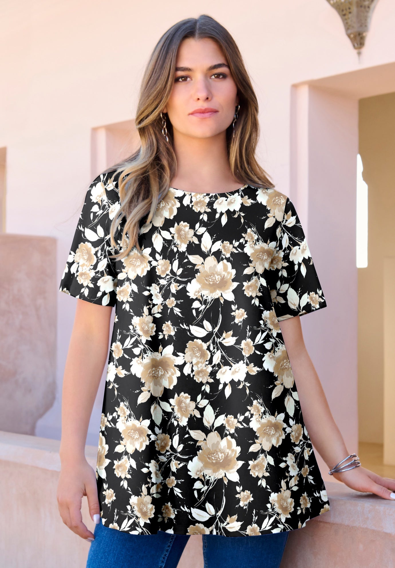 Plus Size Ultimate Cotton Crewneck Short Sleeve Swing Tee image number 0