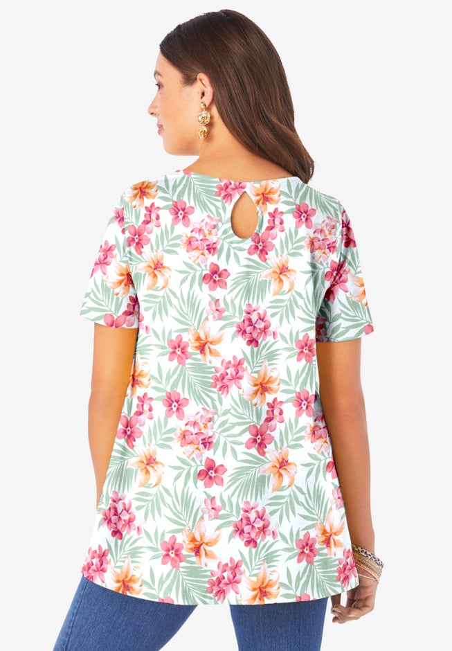 Plus Size Cotton Ultimate Swing Tee with Keyhole Back image number 1