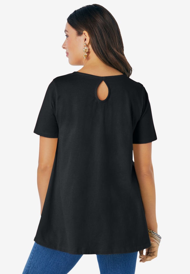 Plus Size Cotton Ultimate Swing Tee with Keyhole Back image number 1