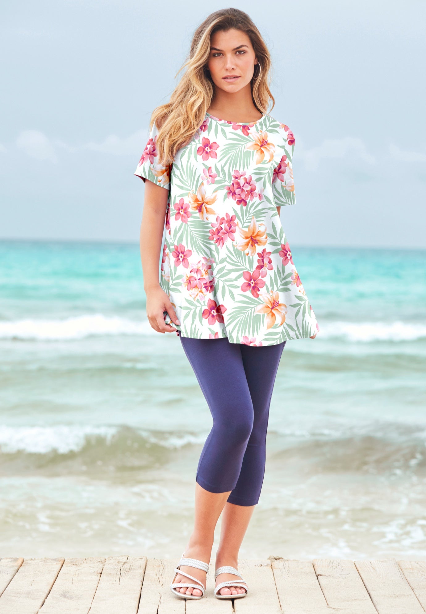 Plus Size Cotton Ultimate Swing Tee with Keyhole Back image number 0