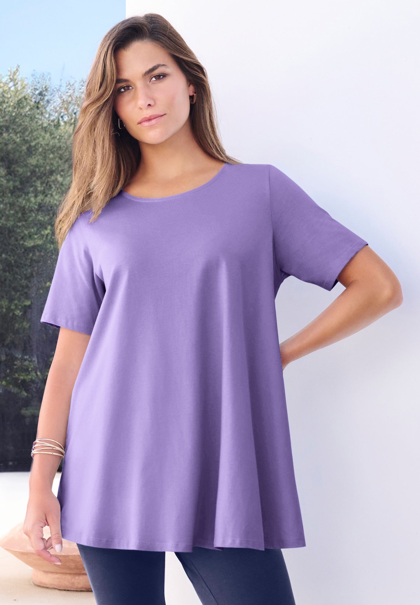Plus Size Cotton Ultimate Swing Tee with Keyhole Back image number 0