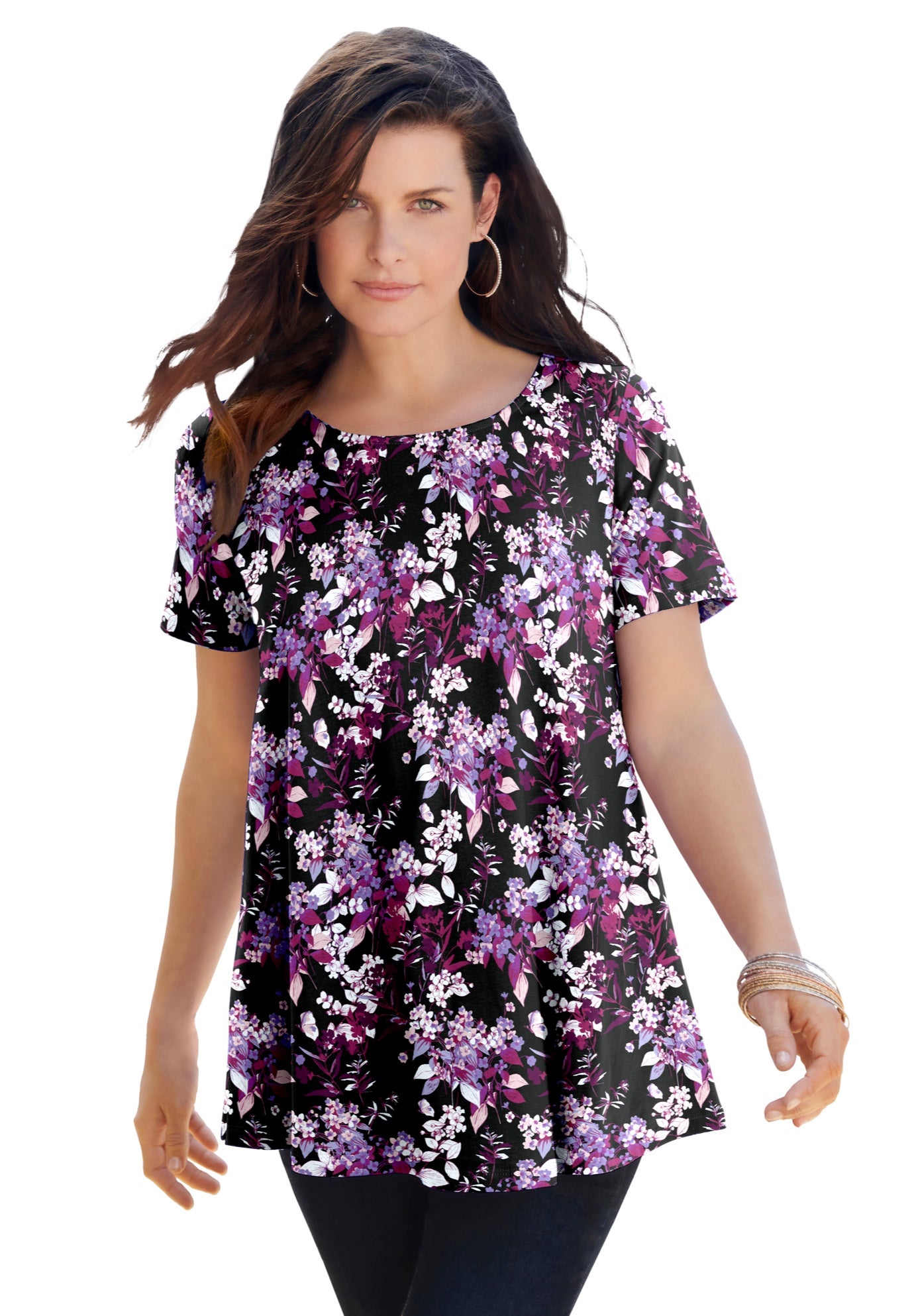 Plus Size Cotton Ultimate Swing Tee with Keyhole Back image number 1