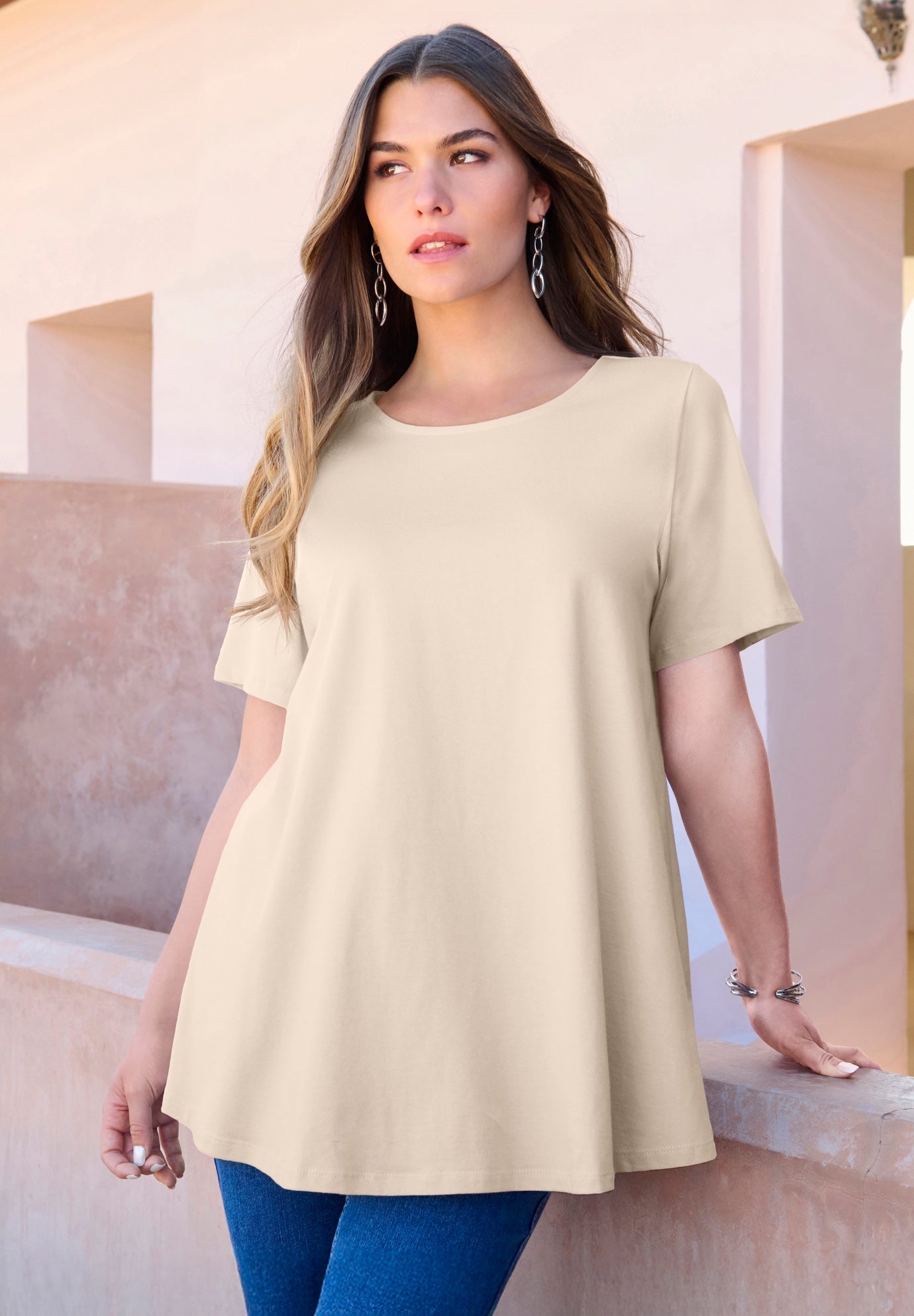 Plus Size Ultimate Cotton Crewneck Short Sleeve Swing Tee image number 0