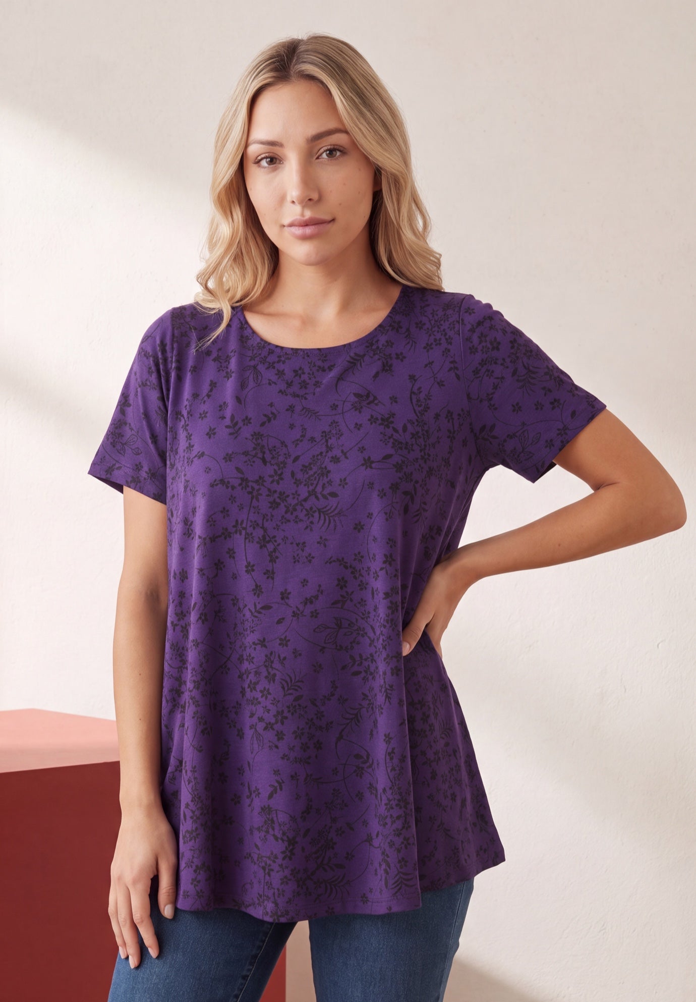 Plus Size Ultimate Cotton Crewneck Short Sleeve Swing Tee image number 0