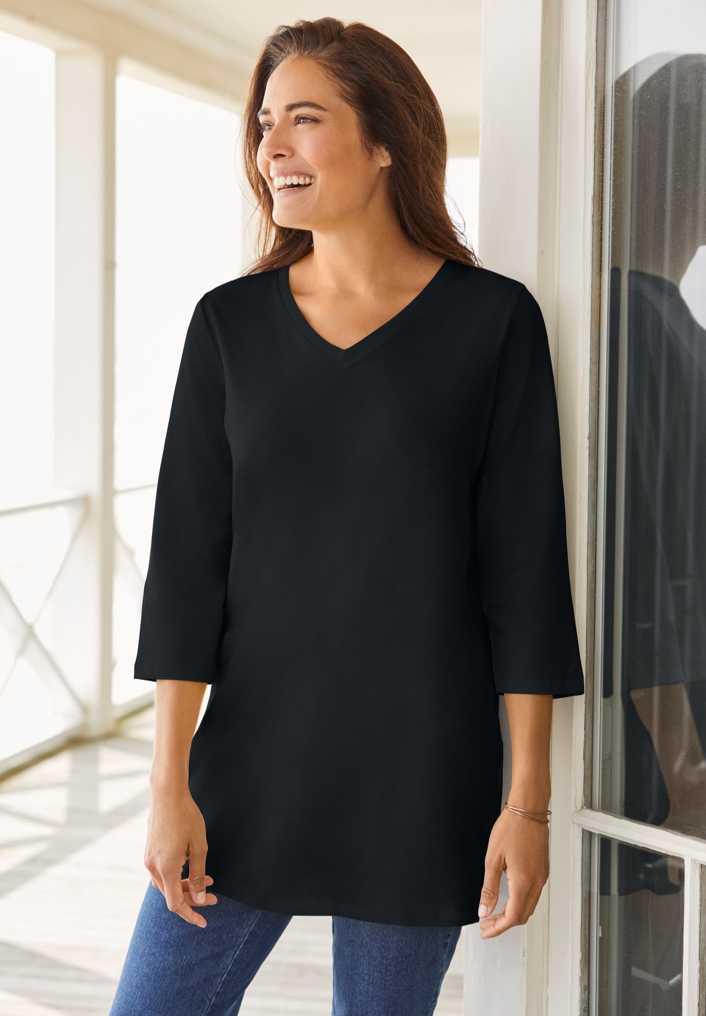 Perfect Three-Quarter Sleeve V-Neck Tunic image number 0