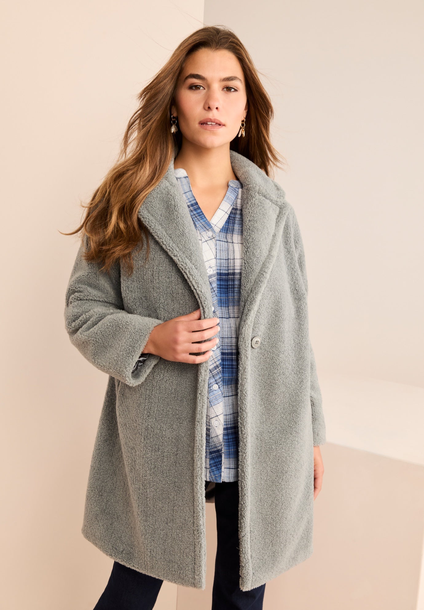 Plus Size Mid Length Teddy Faux Fur Coat image number 0