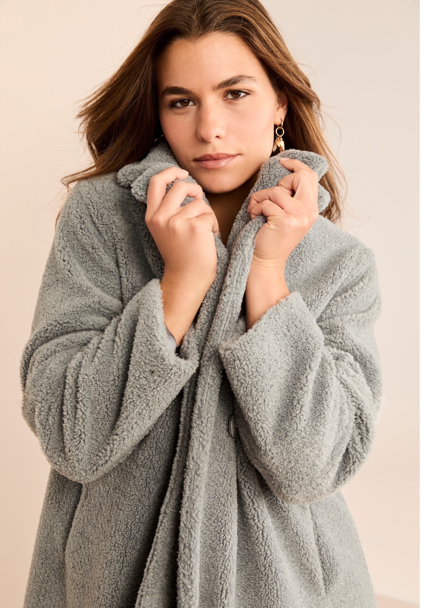 Plus Size Mid Length Teddy Faux Fur Coat image number 1