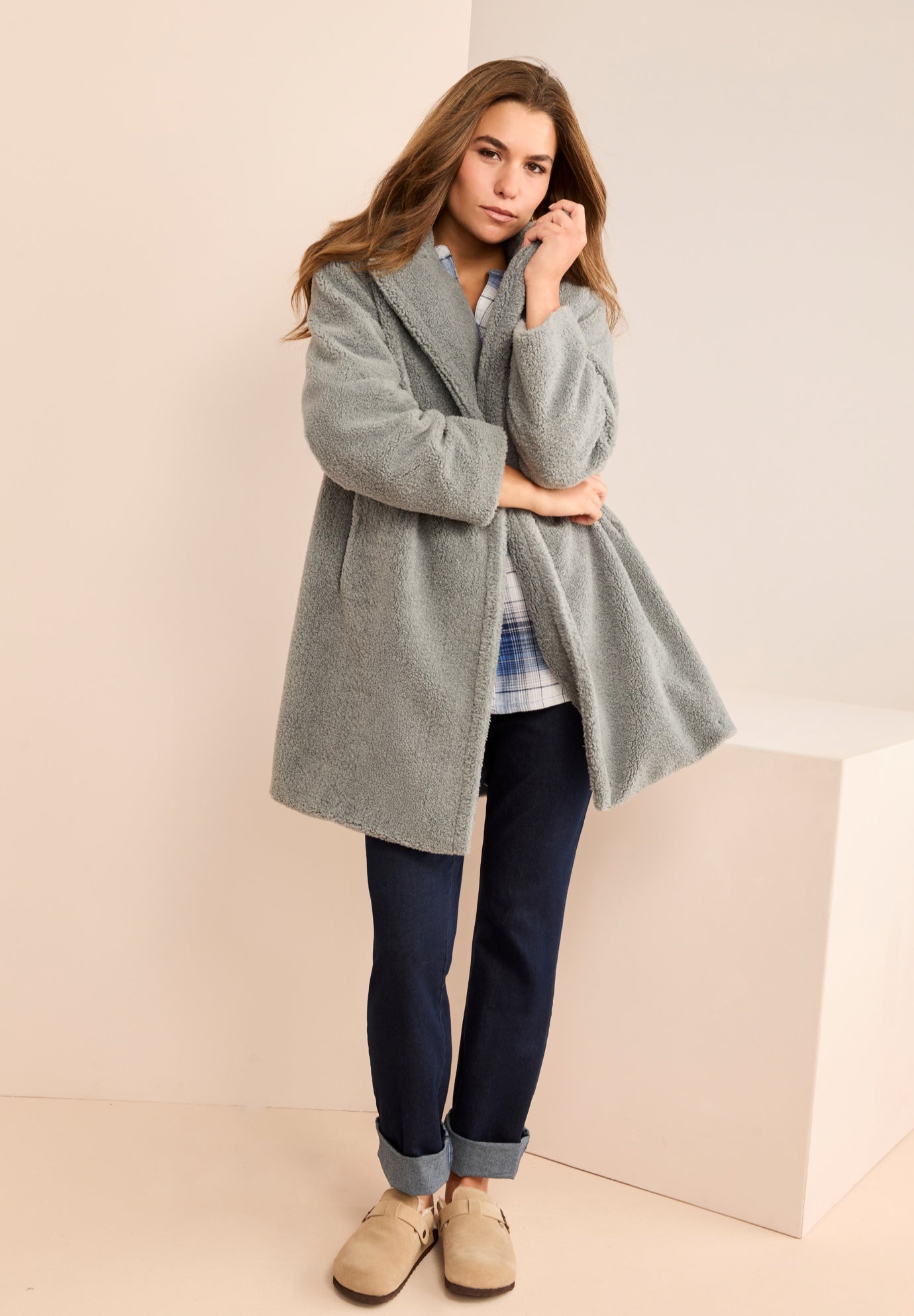 Plus Size Mid Length Teddy Faux Fur Coat image number 2