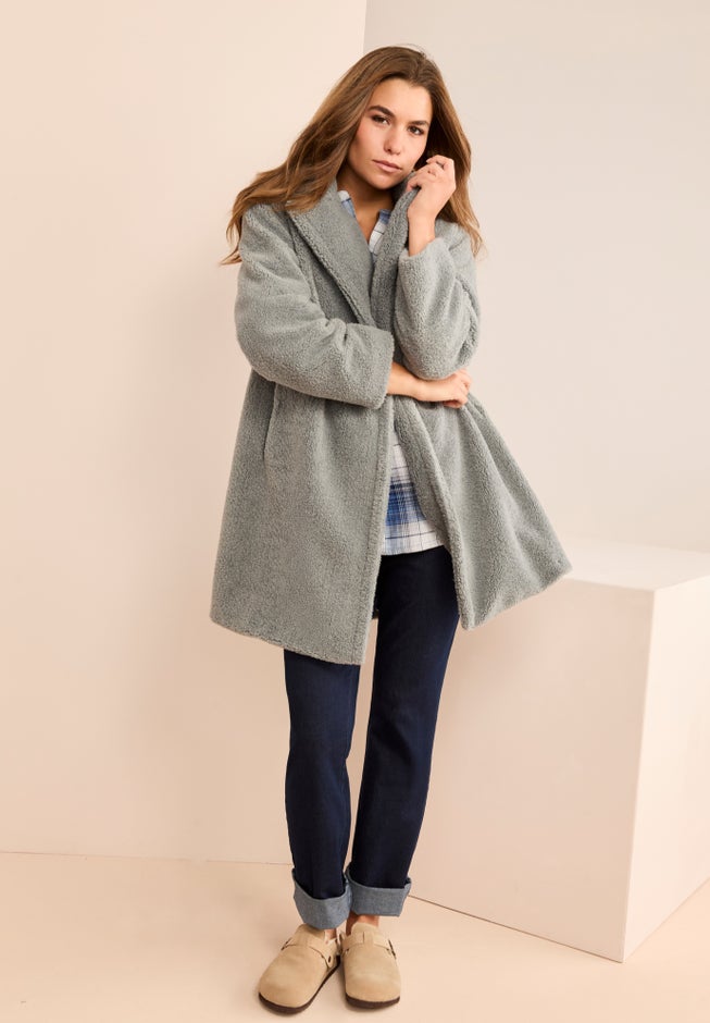 Plus Size Mid Length Teddy Faux Fur Coat image number 2