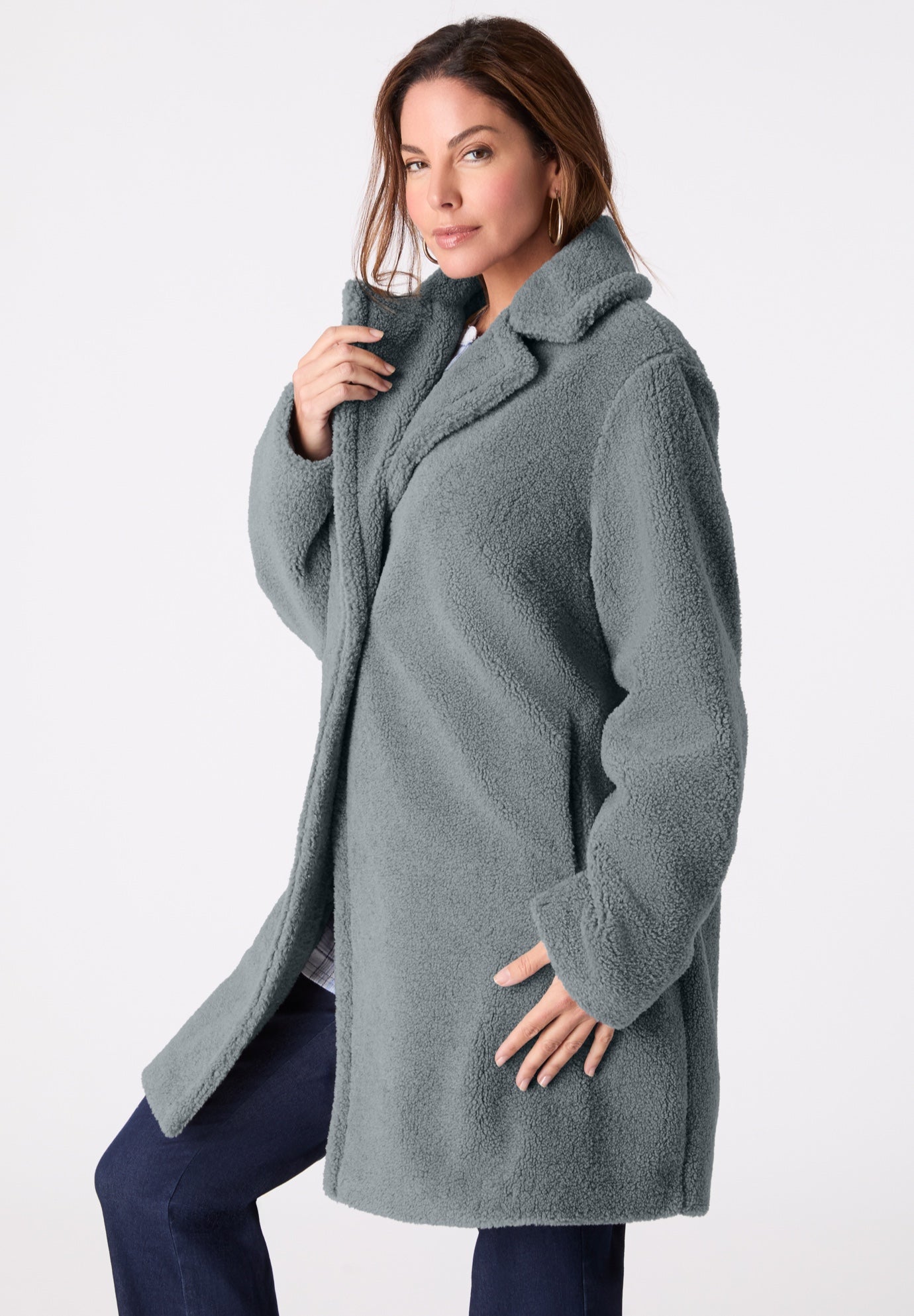 Plus Size Mid Length Teddy Faux Fur Coat image number 3