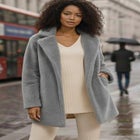 Plus Size Mid Length Teddy Faux Fur Coat image number null