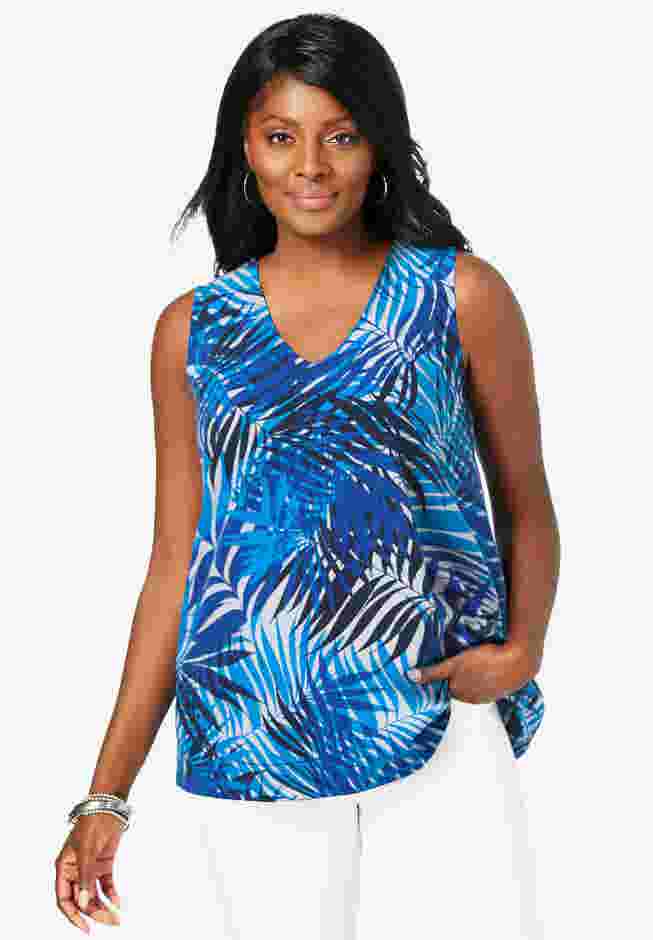 Stretch Cotton V-Neck Trapeze Tank image number 0