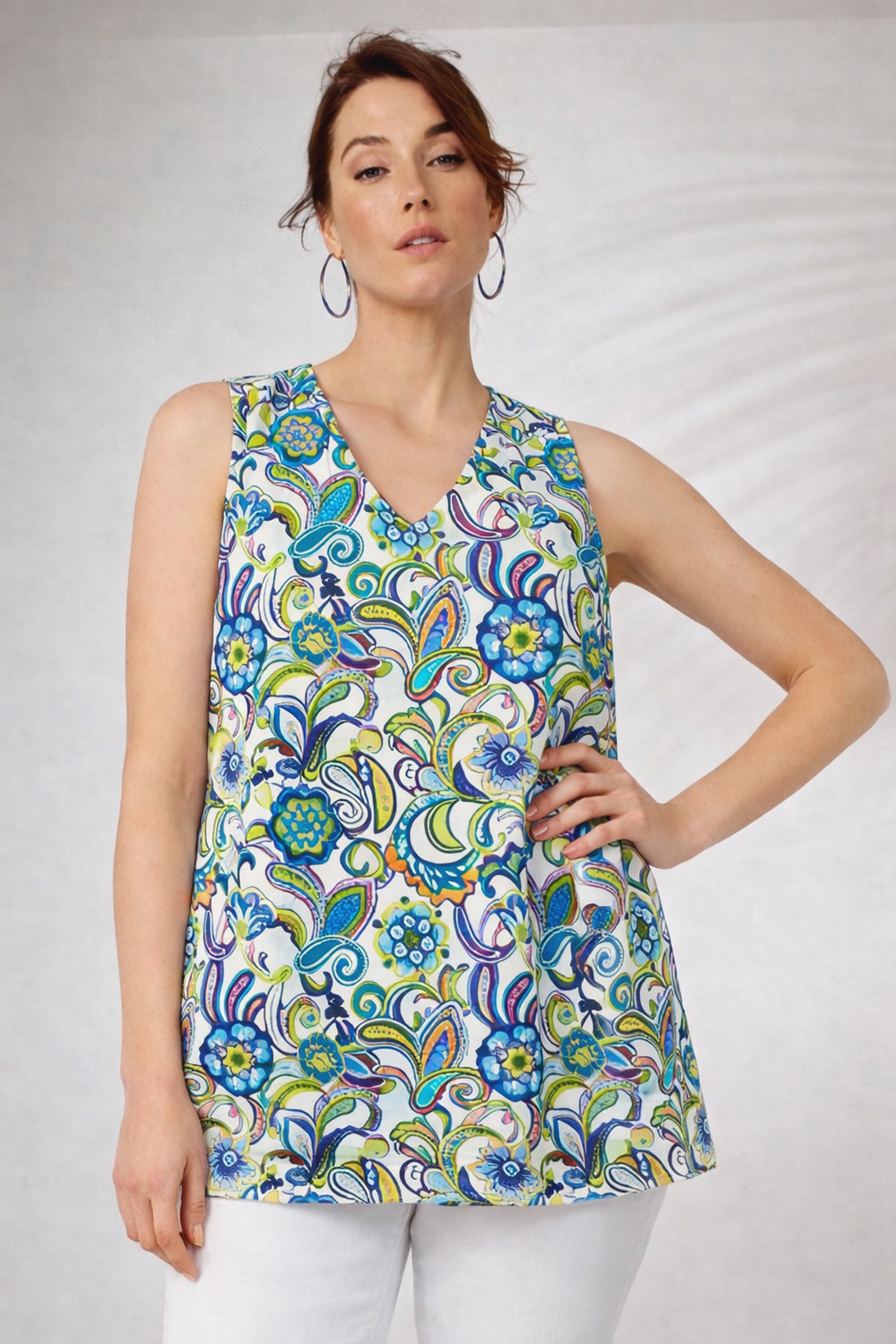 Stretch Cotton V-Neck Trapeze Tank image number 0