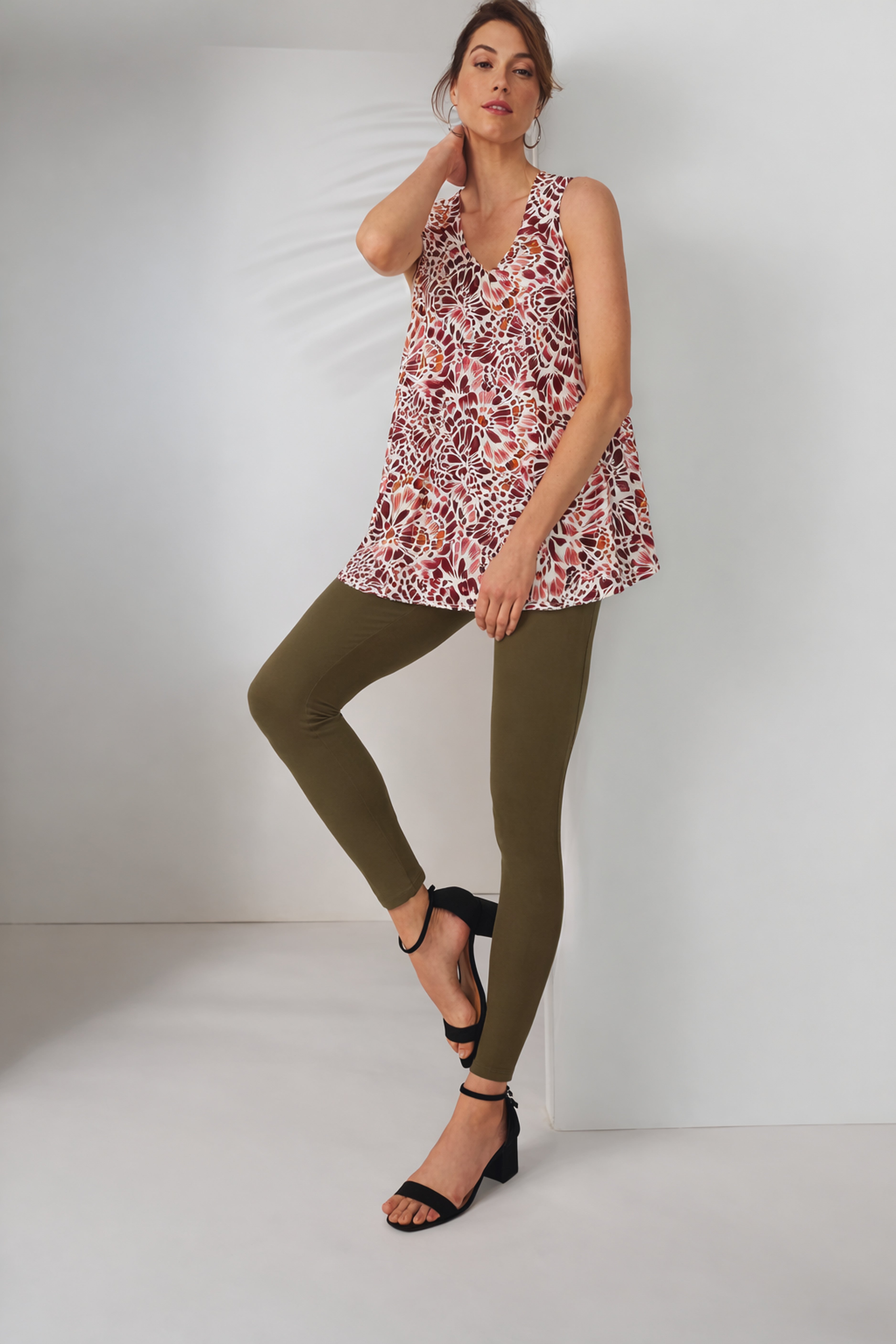 Stretch Cotton V-Neck Trapeze Tank image number 0