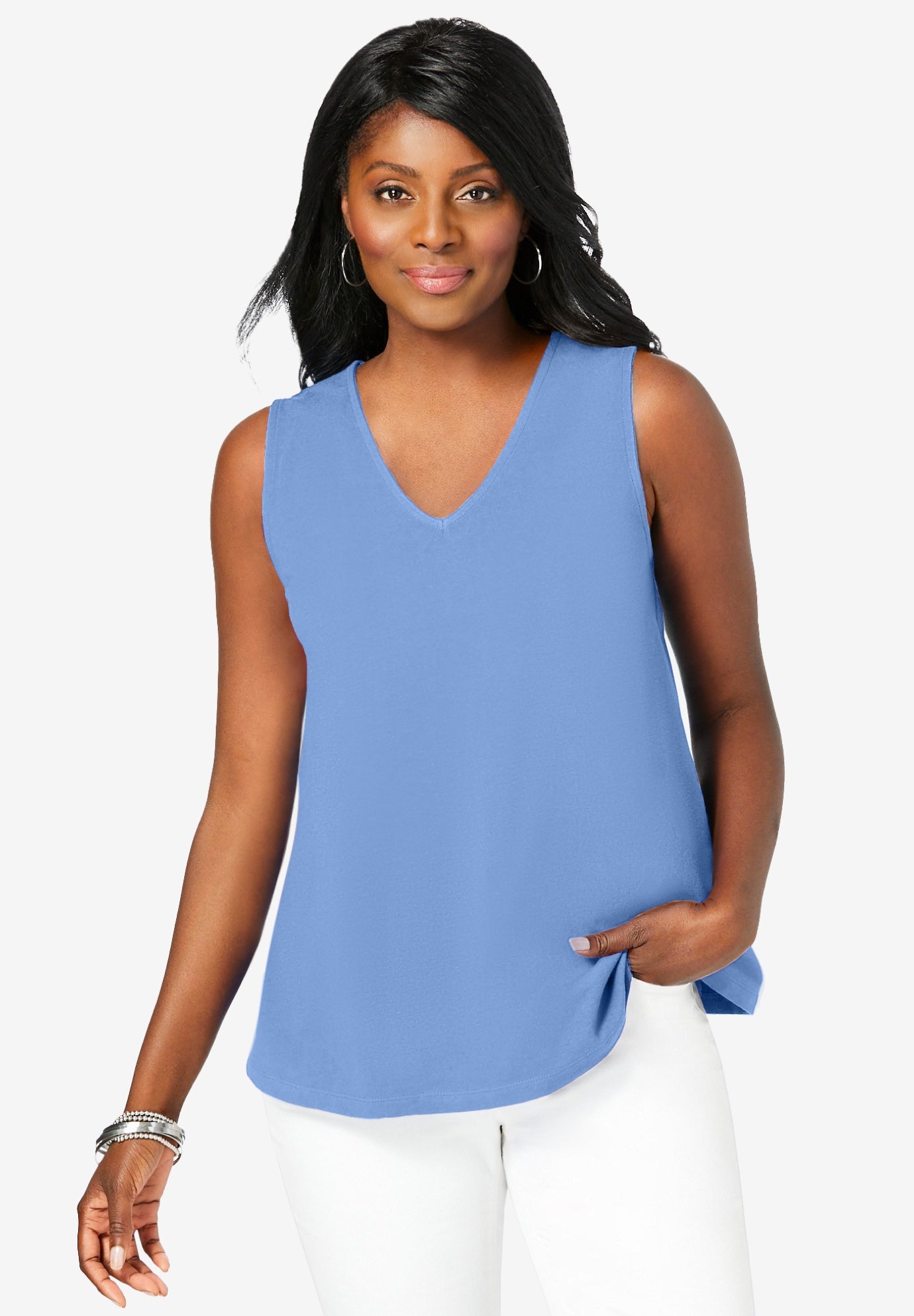 Stretch Cotton V-Neck Trapeze Tank image number 0