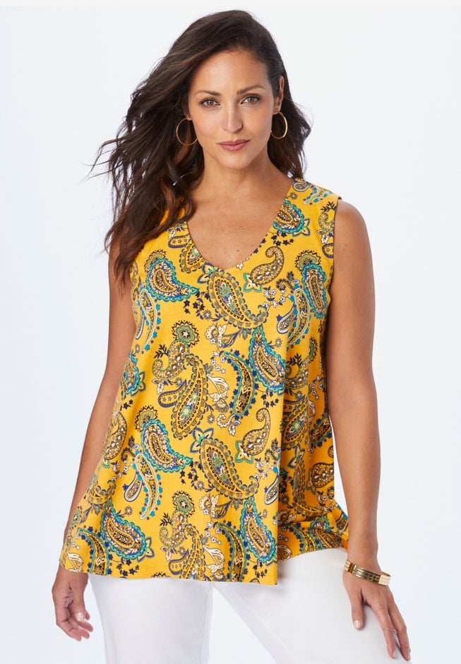 Stretch Cotton V-Neck Trapeze Tank image number 0