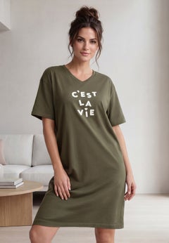 Cotton Spanex Jersey V-Neck Short Sleeve Sleepshirt