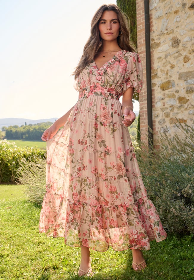 Roaman's Women's Plus Size Tiered Chiffon Maxi Dress Roaman's Women's Plus Size Tiered Chiffon Maxi Dress