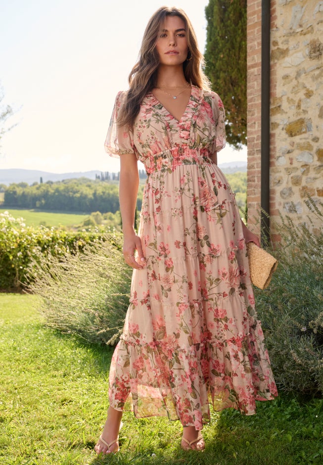 Tiered Chiffon Maxi Dress | Roaman's Tiered Chiffon Maxi Dress | Roaman's