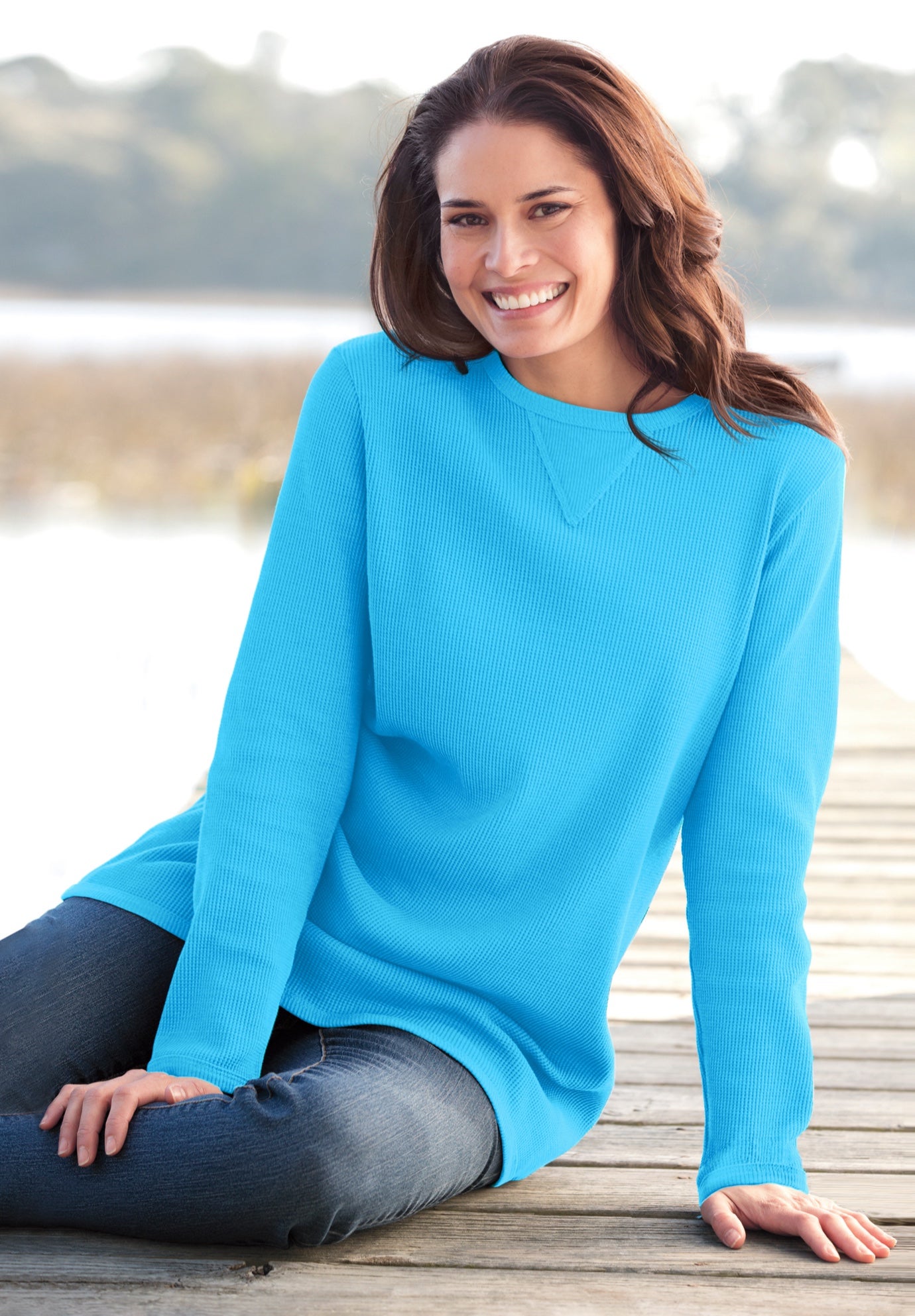 Long-Sleeve Crewneck Soft Waffle Knit Thermal Shirt image number 0