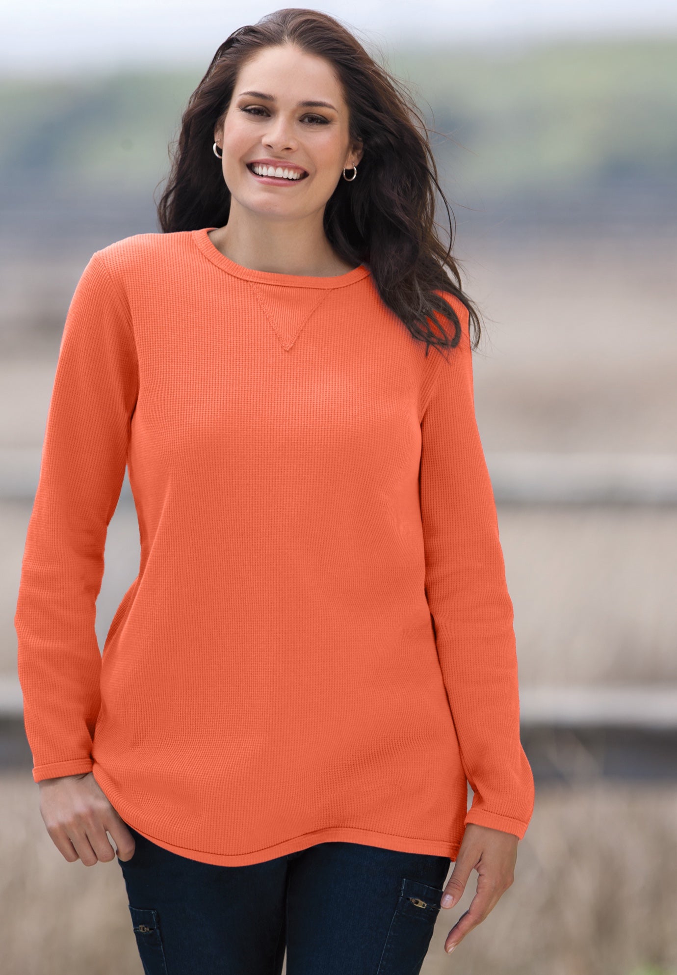 Long-Sleeve Crewneck Soft Waffle Knit Thermal Shirt image number 0