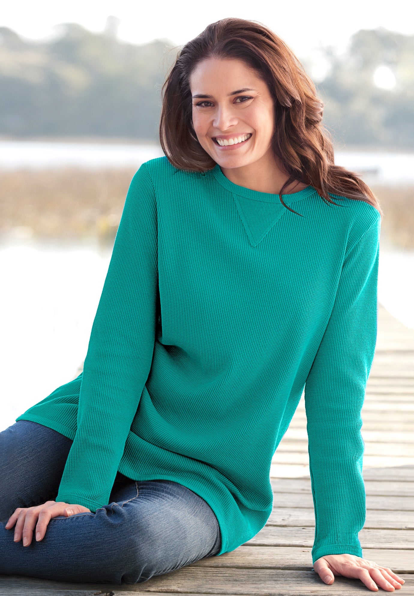Long-Sleeve Crewneck Soft Waffle Knit Thermal Shirt image number 0