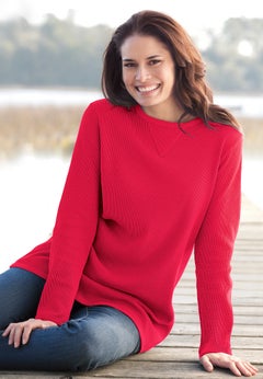 Long-Sleeve Crewneck Soft Waffle Knit Thermal Shirt