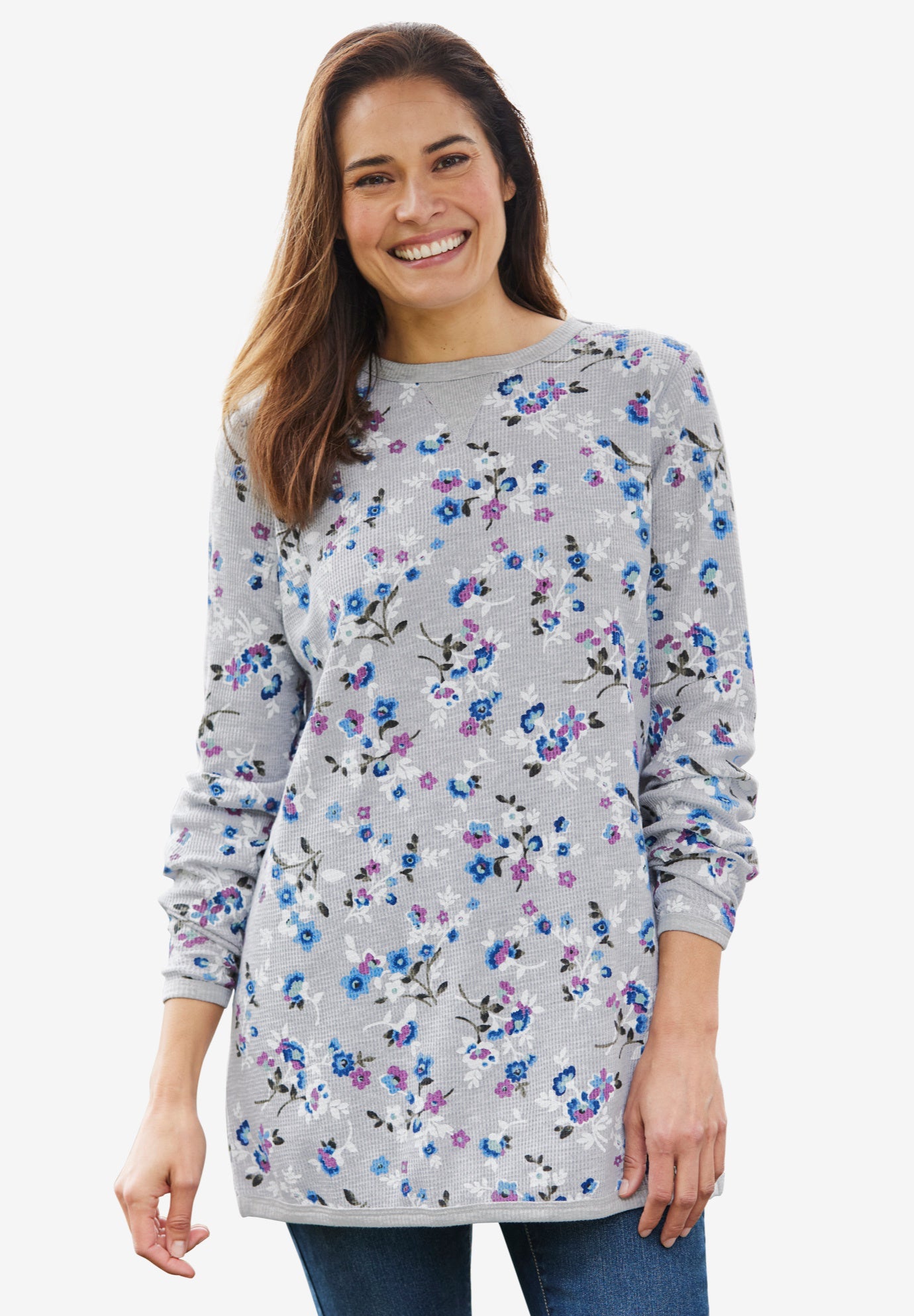 Long-Sleeve Crewneck Soft Waffle Knit Thermal Shirt image number 0