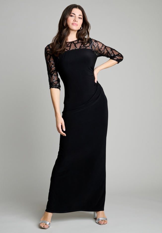 Embellished Mesh Gown image number 0