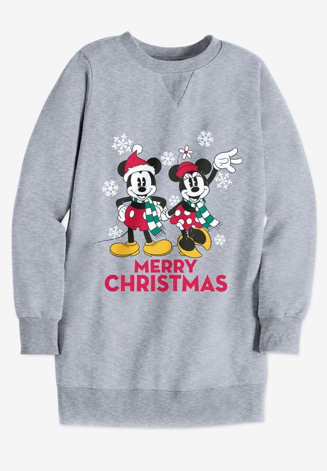 Disney Long-Sleeve Fleece Sweatshirt Xmas Heather Grey Mickey Minnie image number null