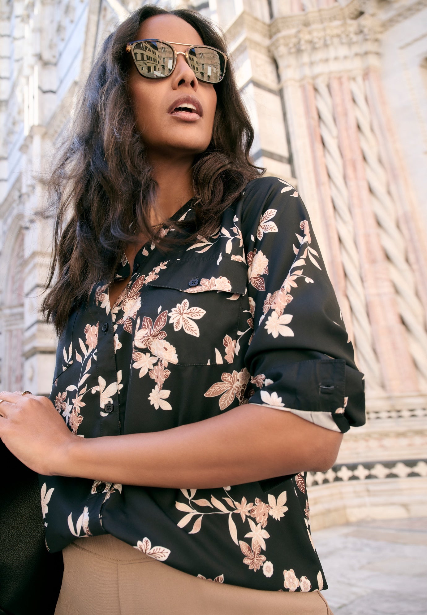 Georgette Roll-Tab Utility Shirt image number 0