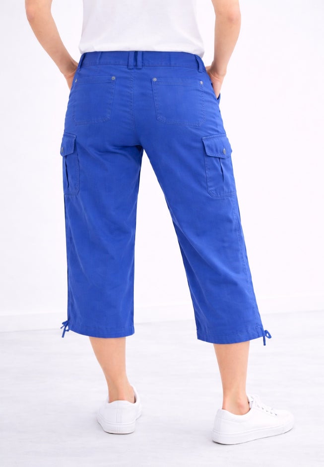 Mid-Rise Stretch Cotton Cargo Capris image number 1