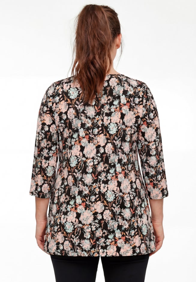 Stretch Knit V-neck 3/4 Sleeve Knot Front Tunic image number 1