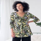 Stretch Knit V-neck 3/4 Sleeve Knot Front Tunic image number null